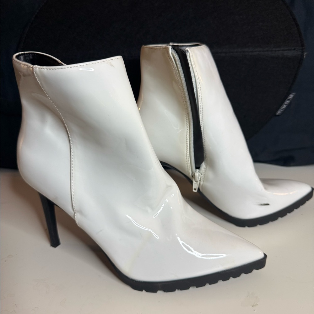 White Patent Leather Ankle Boots